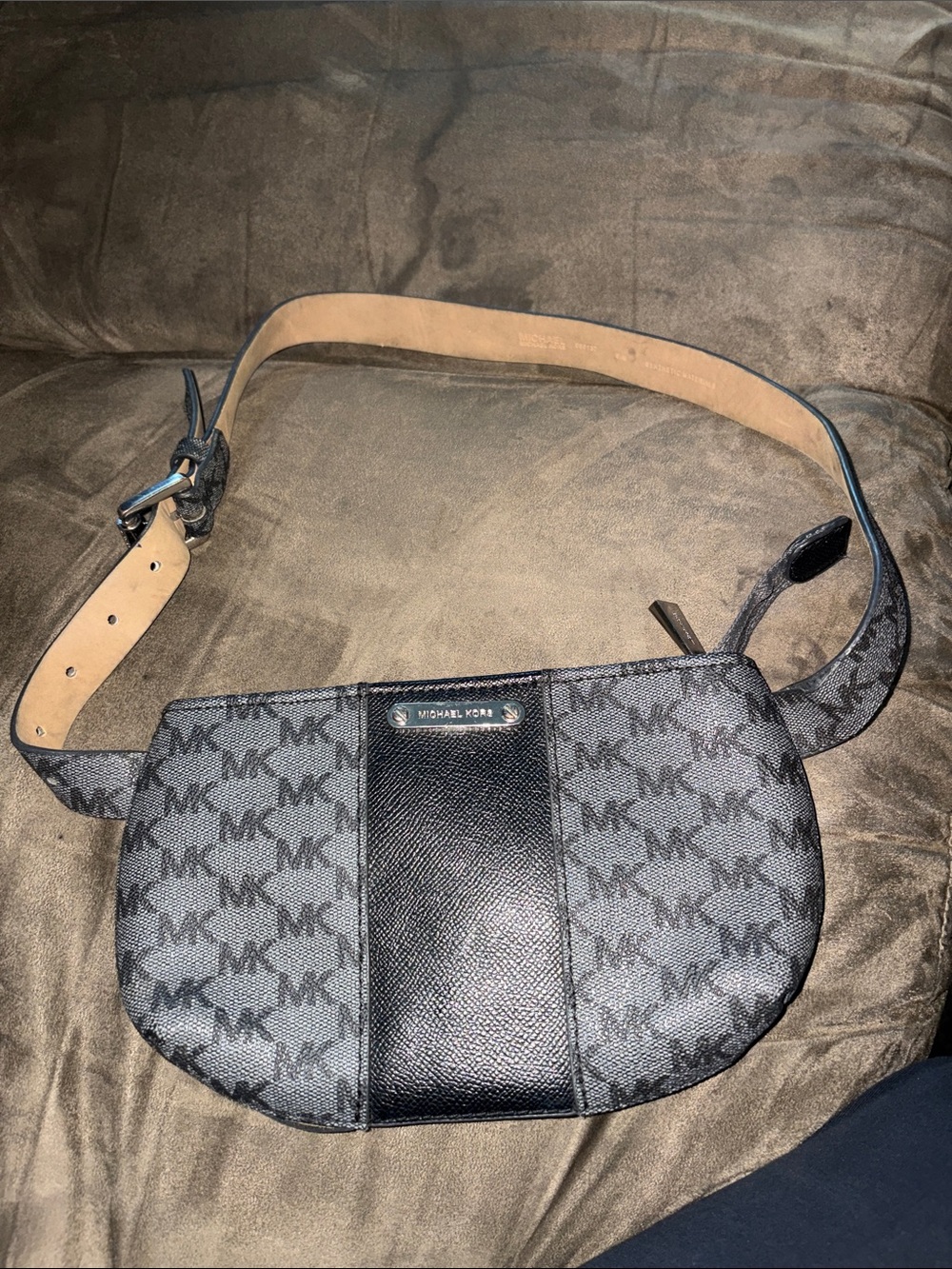 Michael Kors Black and Gray MK Logo Belt Bag